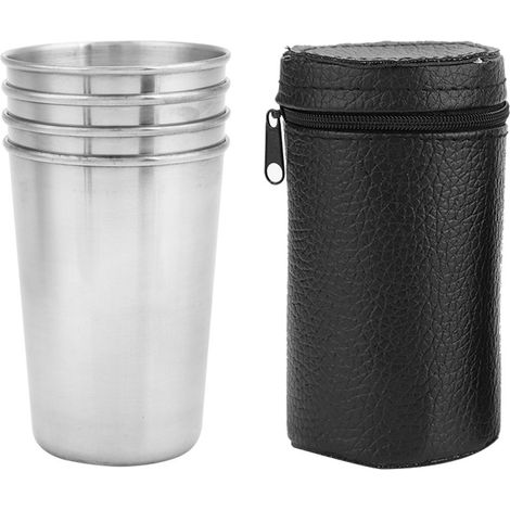 Lot de 4 gobelets portables en acier inoxydable pour camping voyage extérieur (grande taille) (1/5)