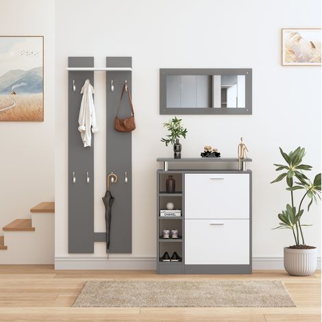 Mobile ingresso portascarpe 80 x 25 x 96,5 cm con specchio, grigio DESVIAE (1/5)