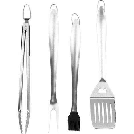 Ensemble d'outils de barbecue en acier inoxydable résistant à la rouille, design robuste avec crochets, portable pour camping et fêtes (1/5)