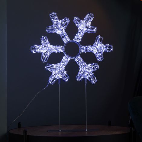 45cm Light up Silver Christmas Snowflake on Metal Stand with White LEDs (1/2)