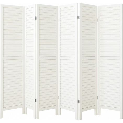 Pegane – Paravent en bois 6 panneaux coloris blanc lasuré – Dimensions H170 x L240cm – Design moderne pour séparation d'espace (1/5)