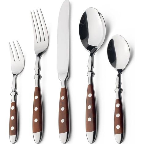 Cutlery Set Stainless Steel Cutlery Set with Brown Handles, Forged and Heavy (1/5)