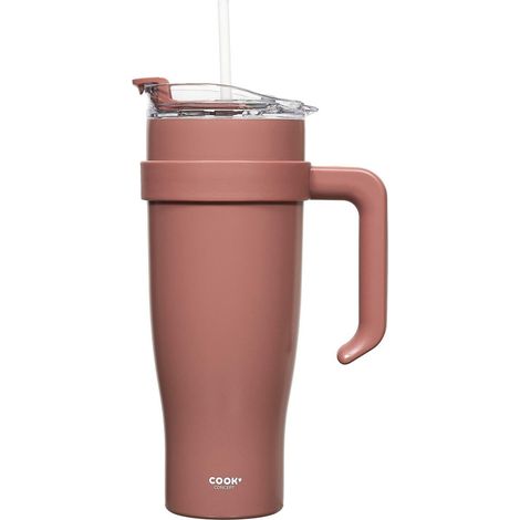 Tazza termica Miami da 1,2 litri, rosa, con cannuccia e manico. (1/3)