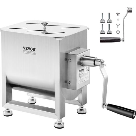 Mélangeur à viande manuel, équipement de traitement de la viande avec réservoir fixe de 10 L, machine à mélanger pour chair à saucisse en acier inox avec réducteur de vitesse, pour bœuf haché (1/5)