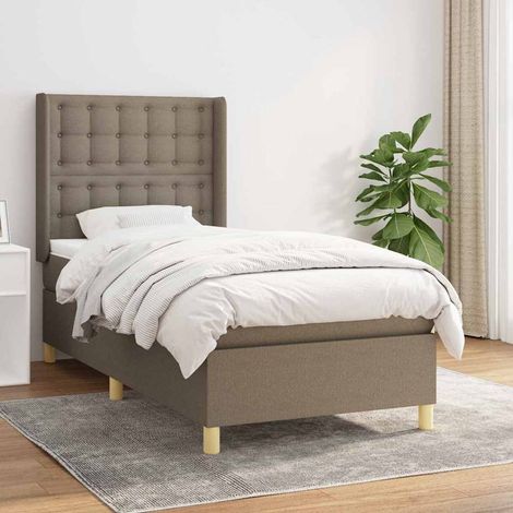 Cama box spring con colchón tela gris taupe 100x200 cm (1/5)