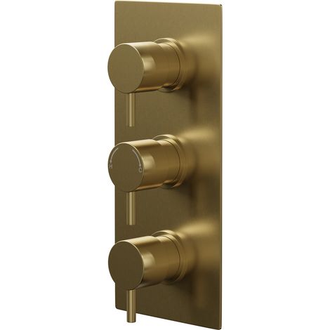 Colore Round Brushed Brass Concealed Triple Thermostatic Shower Valve with Diverter - 3 Outlets
