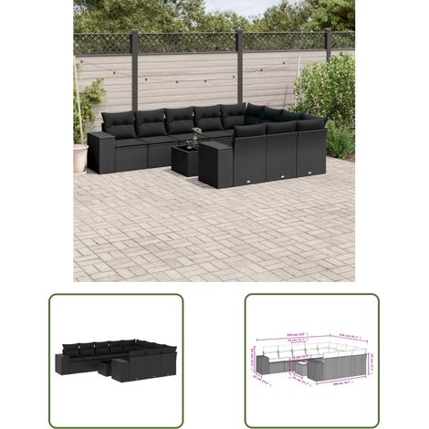 The Living Store 11-tlg. Garten-Sofagarnitur mit Kissen Schwarz Poly Rattan - Gartenmöbel - Esstischgarnituren - Outdoor Möbel - Lounge Set - Rattan Gartenmöbel (1/3)