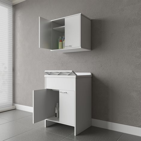 Conjunto de lavandería con mueble y armario aéreo de 2 puertas COMP 2 Negrari (1/4)