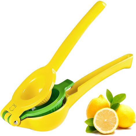 Presse-agrumes manuel 2 en 1 (citron et lime) - Puissant, avec filtre à pépins et rapport de vitesse élevé, en métal jaune et vert, compatible lave-vaisselle. (1/5)