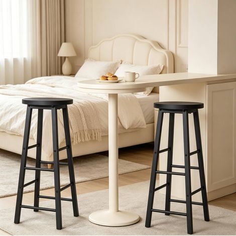 Lot de 2 tabourets de bar industriels noirs en MDF et métal, hauteur 71 cm (1/4)
