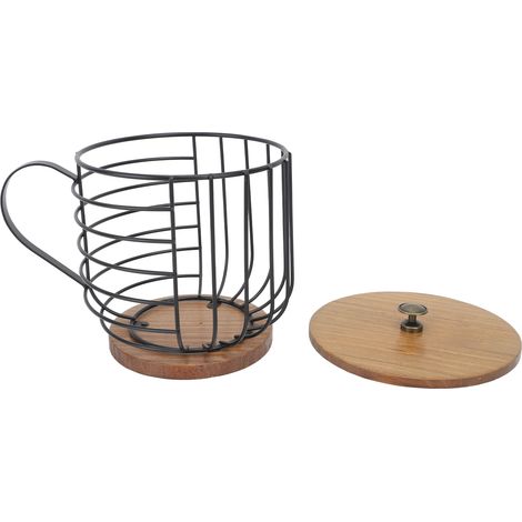 Kaffeekapselhalter, großes Fassungsvermögen, platzsparend, mit Holzsockel, Organizer zur Aufbewahrung von Kaffeekapseln, ideal für Zuhause und Cafés, schwarz mit Deckel (1/5)