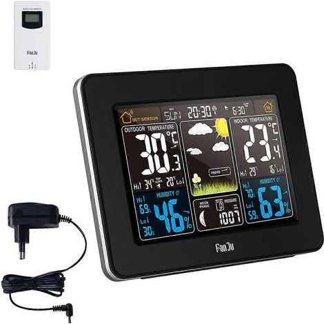 Réveil électronique multifonction, écran couleur, horloge météo, horloge météo sans fil RF - Noir - Prise UE (1/5)