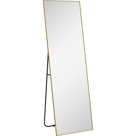 Cadre doré grand miroir rectangulaire 50x160 cm, miroir au sol, mural ou adossé, design pleine longueur (1/5)