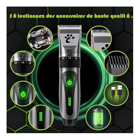 Cordless Dog Clipper, Pet Grooming Kit, 2 Speed Low Noise Dog Grooming Kit, Pet Trimmer for Dogs and Cats with Short and Long Hair (1/4)