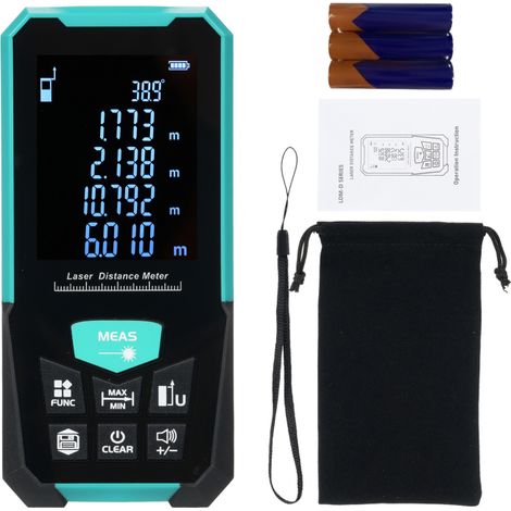 Télémètre professionnel 70 m / 229 pi avec modes de mesure continus, volumes et surfaces, formule de Pythagore, chargement USB (1/5)