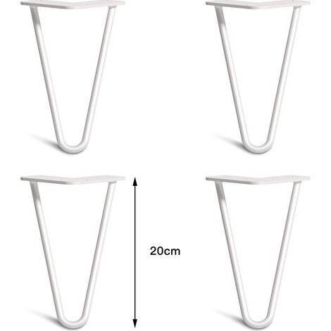 Sifree – Lot de 4 pieds de table en épingle à cheveux 20cm – Acier blanc – Capacité 150kg – Plaque de fixation 110x110mm – Pour table basse (1/5)