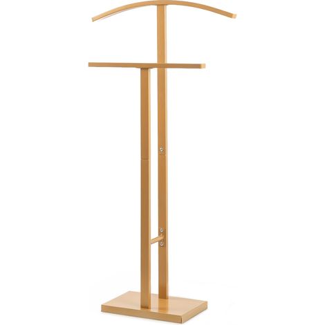 Valet de chambre Mod. ADAK - Couleur Or Mat - Avec Penderie Supérieure et Barre pour Pantalons - 52 x 18 x 100 cm - Acier avec Base en Béton - Porte-vêtements (1/5)