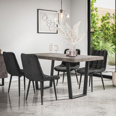 Aria Dining Table And Chairs - Grey Table Top w Black Legs + Nova Velvet Dining Chair Set Of 6 (Black) (1/5)