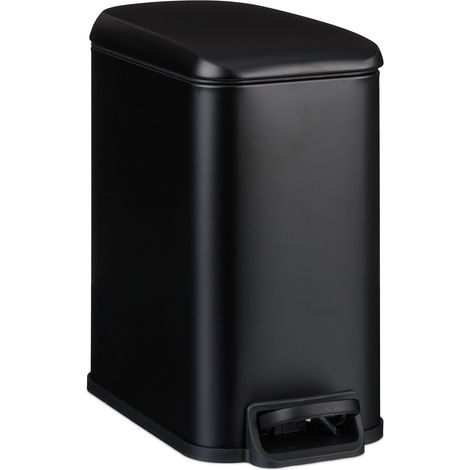 Relaxdays Bathroom Waste Bin, 5L, Narrow Design, Soft-Close Trash Can, Matt Finish, Removable Inner Bin, Pedal, Black