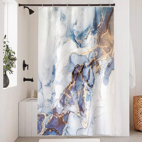 Tenda da doccia effetto marmo blu, tenda da doccia astratta grigia e oro, tenda da vasca lavabile, tenda da bagno 150Lx180Acm (1/5)