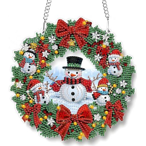 Diamond Painting Kranz Schneemann Hängedekoration mit Kette 19.4x19.4CM (1/4)