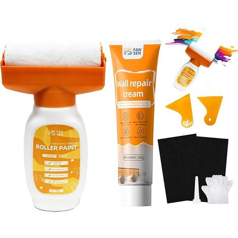 Kit Deux-En-Un De Peinture Murale Au Rouleau + Enduit Mural, Rebouche Trou, Rouleau Peinture Avec Reservoir, Répare Efficacement Les Trous De Perçage Et Comble Les Fissures (1/5)