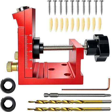 Gabarit de Percage de Trou Oblique réglable Kit d outils de Guide Percage Oblique avec 2 Forets pour Bois et la Fabrication de Meubles Positionneur de (1/4)