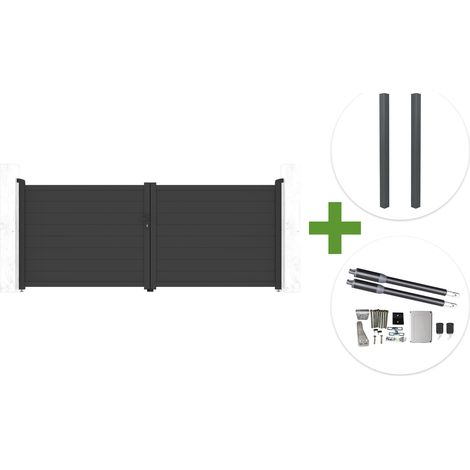 Puerta batiente gris EIGER 3,5 m H.140 cm + 2 postes ELDA + motor RANGER B150