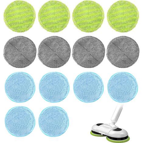 Lot de 14 Tampons de Nettoyage de Rechange en Microfibre pour Serpillière Microfibre Ronde 16 cm, pour Vadrouille éLectrique sans Fil Rotative de Tampons de Nettoyage de Rechange (1/5)