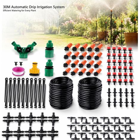 Sistema di irrigazione automatico Toivize - 30 m - Irrigazione a goccia regolabile con ugello nebulizzatore per giardino, balcone e serra (1/4)