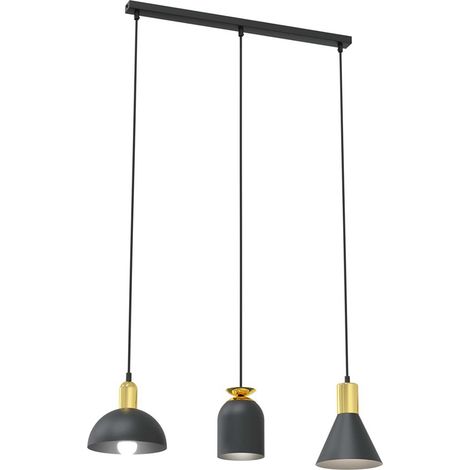 Lampadario 3 Luci Fox In Acciaio Nero E Paralumi Forme Varie Nero Oro