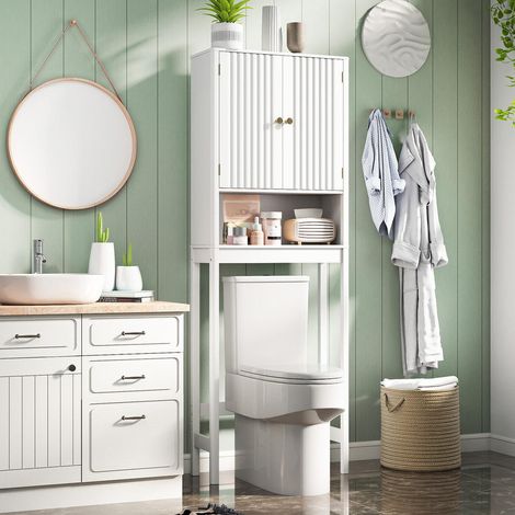 Meuble WC 2 portes avec étagère ouverte, armoire de toilette gain de place, rangement au-dessus des toilettes (1/5)