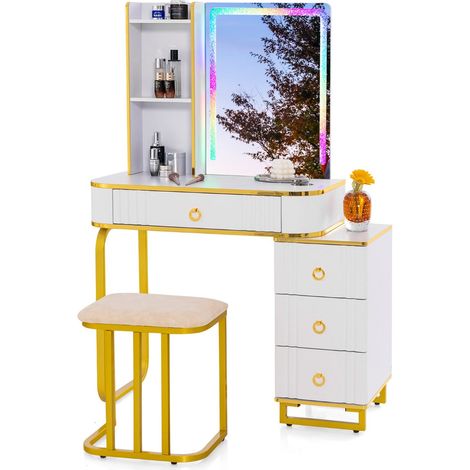 Set da toeletta con specchio 80 x 40 x 137 cm 7 modalità LED regolabili e stazione di ricarica in MDF bianco 200020048
