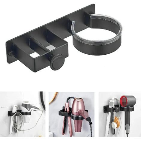 2-in-1 Haartrocknerhalter, Edelstahl - selbstklebend, kein Bohren erforderlich, Wandmontage, inklusive Halterung für Haartrockner und Glätteisen. (1/3)