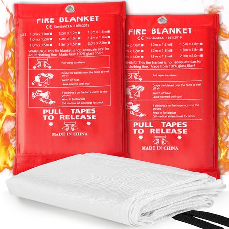 Lot de 2 couvertures anti-feu pour cuisine, couverture de protection anti-feu en fibre de verre, extincteur, 1,5 x 1,5 m (1/5)