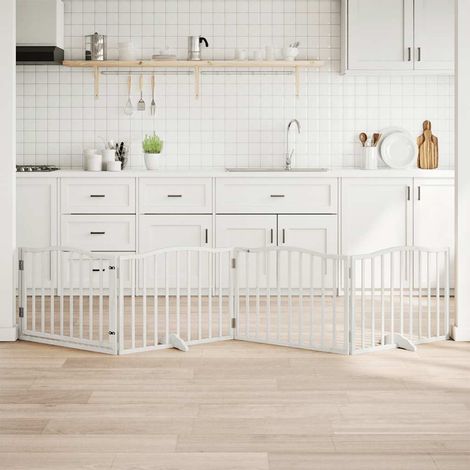 Barrière pour chiens et porte 4 panneaux blanc bois de peuplier