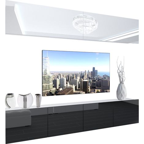 BELINI Wohnwand Vollausstattung Wohnzimmer-Set Moderne Schrankwand mit LED-Beleuchtung Anbauwand TV-Schrank Weiß/Schwarz (1/5)