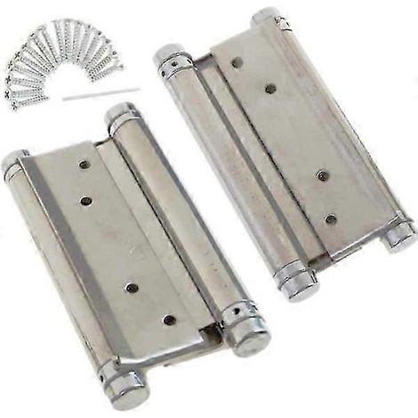 Charnière double action avec ressort 4" (100 mm), 1 paire avec vis, acier inoxydable. Charnières pour portes battantes doubles, pour portes intérieures et extérieures de type café/cuisine. (1/4)