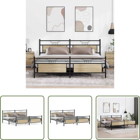 vidaXL Lit chêne sonoma -  Cadre de lit en métal sans matelas chêne sonoma 200x200 cm (1/5)