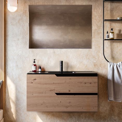 Mobile bagno sospeso cartagena 80 100 con lavabo nero opaco - jaguar, misura 80 (1/5)