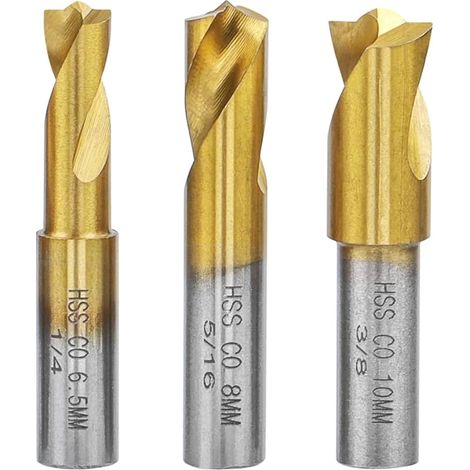 Lot de 3 Forets à Souder par Point, Fraise à Dépointer HSS CO Outil de Forage de Soudure Plaquée en Titane 6.5mm/8mm/10mm pour enlever Joints de Soudure en Tôle (1/5)