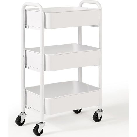 Chariot De Rangement Mobile - 3 Niveaux - En Acier - Roulettes Verrouillables - Pour Cuisine Salle De Bain Salon - Blanc (1/5)