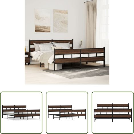 Metallbettgestell - Metallbett ohne Matratze Braun Eichen-Optik 193x203 cm (1/5)