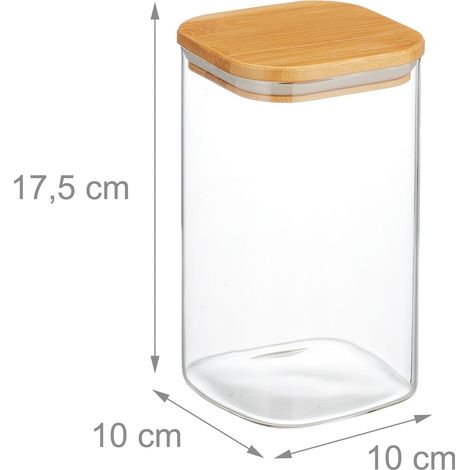 Set di 3 barattoli quadrati di conservazione per cucina 12 x 12 x 15 cm ermetici design naturale in vetro trasparente 130013096
