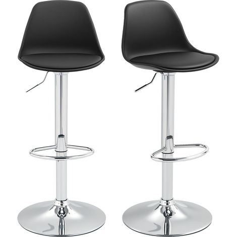 Barhocker 2er Set, Gepolstert Barstuhl mit Stahlgestell, Lehne, Höhenverstellbar Küchenstühle mit Fußstütze 360° Drehbar Tresenhocker für Küche, Wohnzimmer, Esszimmer, Kunstleder Schwarz Aosom