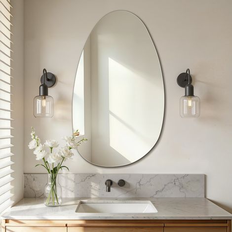 S'AFIELINA Irregular Wall Mirror 85x50cm – Frameless Modern Oval Mirror for Bathroom, Bedroom or Hallway
