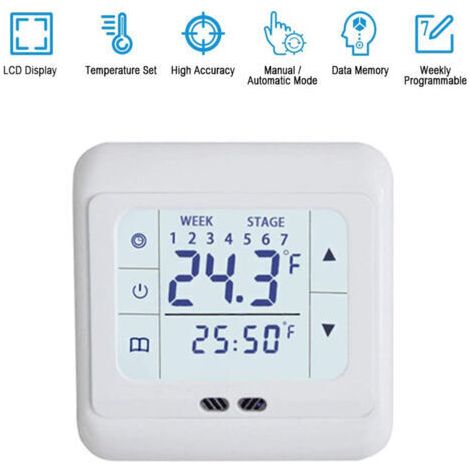 NALOOKAMIC Thermostat numérique blanc à écran tactile, système de chauffage au sol, pour la maison, régulateur de température, AC 220V
