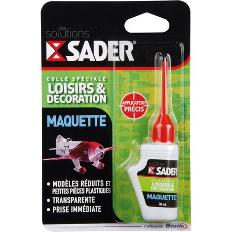 Sader – Colle spéciale maquette 30ml – Prise immédiate 5 à 10 sec – Applicateur précis – Colle pour modélisme plastique