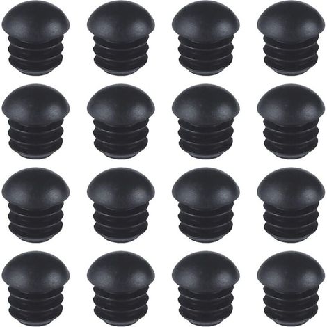 Plastic Round Caps (16mm)(Black), 16 Pieces Round Chair Tube End Caps, Ribbed Round Domed End Caps for Table, Chair, Furniture Legs