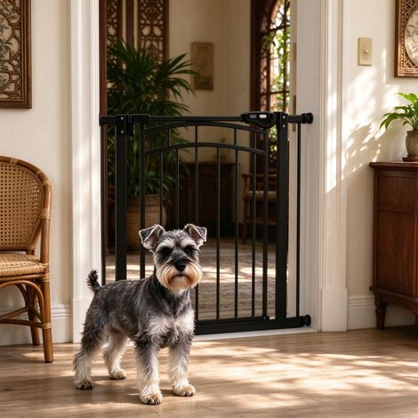 Barrière de sécurité pour chien, barrière d'escalier extensible avec double système de verrouillage, 74-80 x 76 cm (1/5)